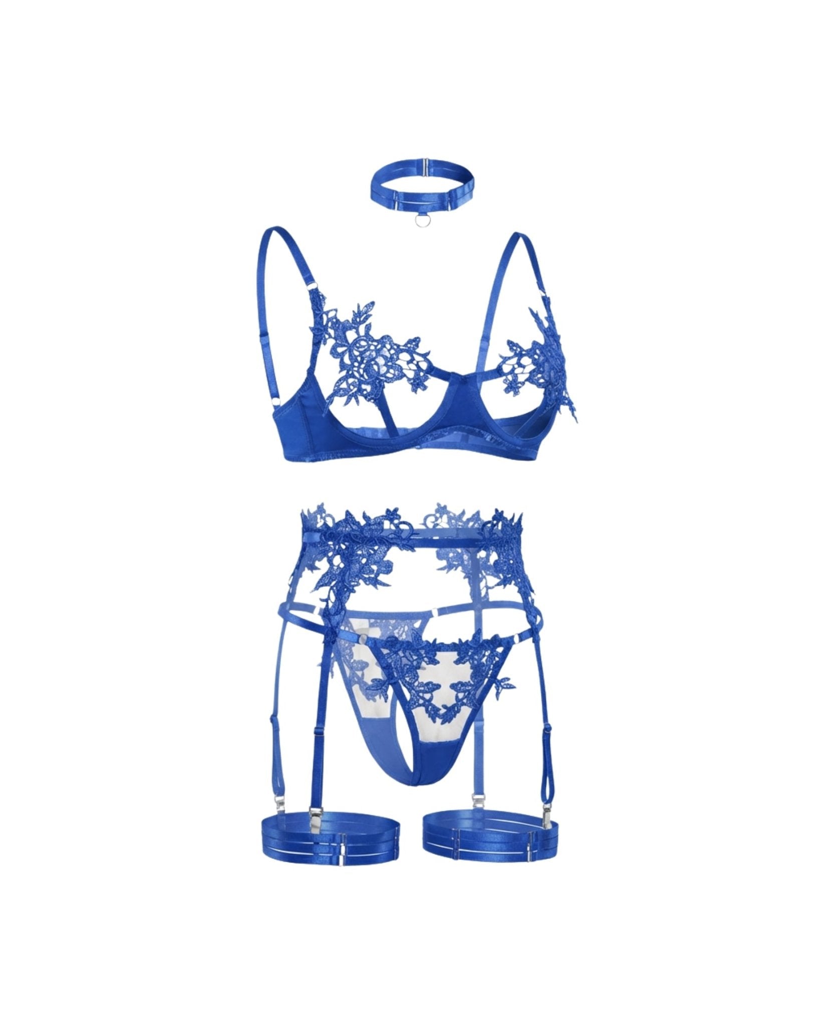 Lace Appliqué Bra G - String And Suspender Set - AR UNIVERSALghntshLingerie Set