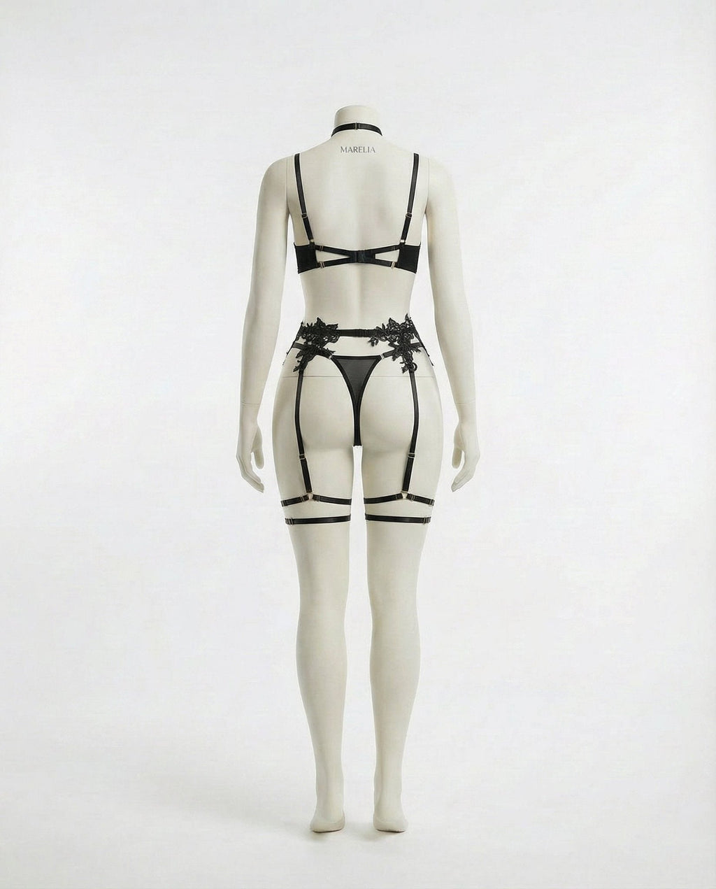 Lace Appliqué Bra G - String And Suspender Set - AR UNIVERSALghntshLingerie Set