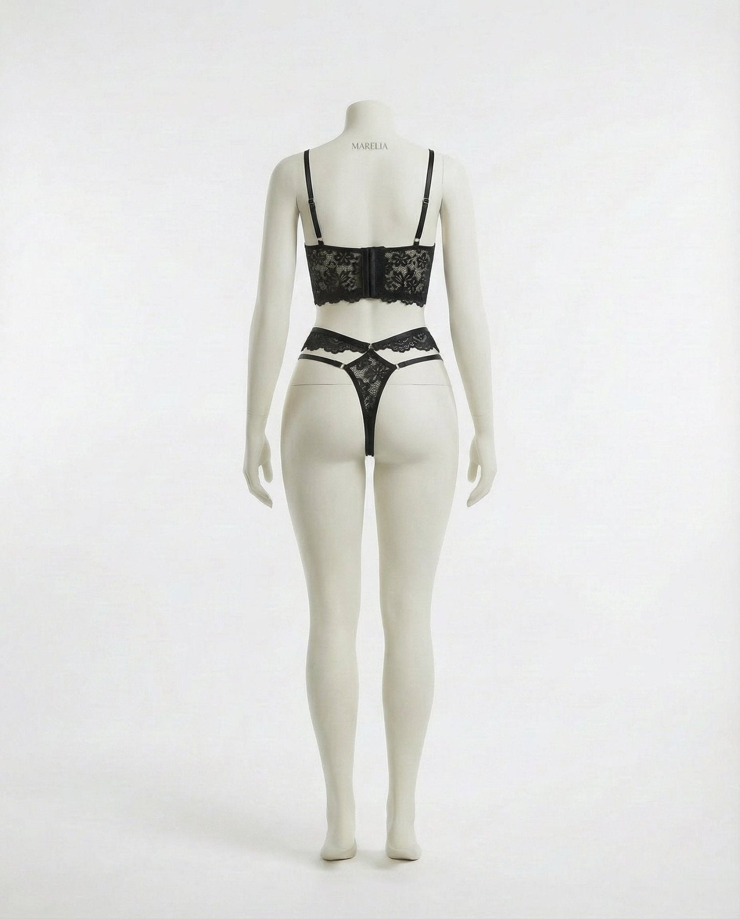 Lace Bra And Thong Set With Corset Lace-Up Detail