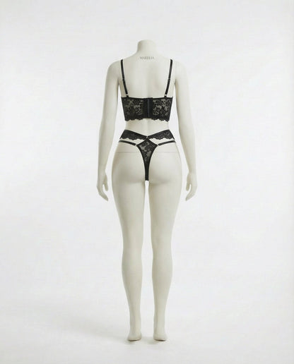 Lace Bra And Thong Set With Corset Lace-Up Detail