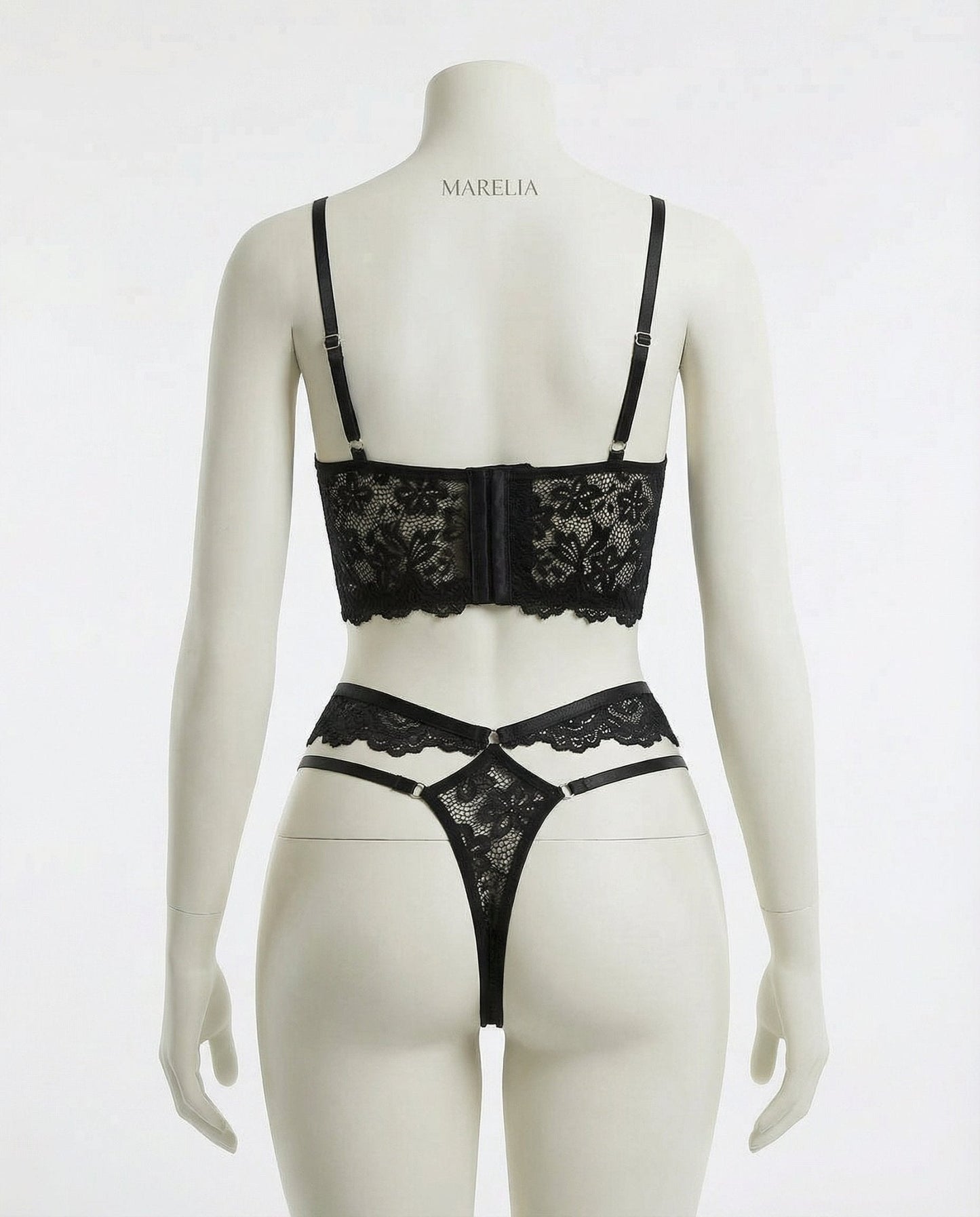 Lace Bra And Thong Set With Corset Lace-Up Detail