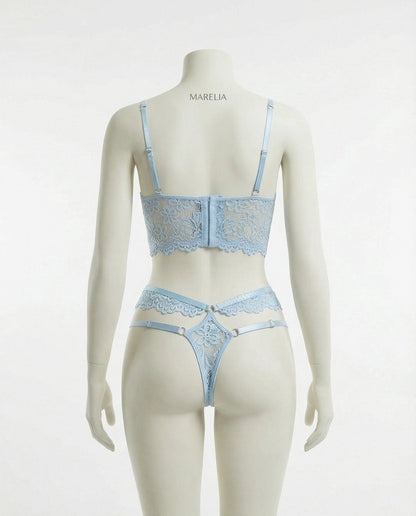 Lace Bra And Thong Set With Corset Lace-Up Detail