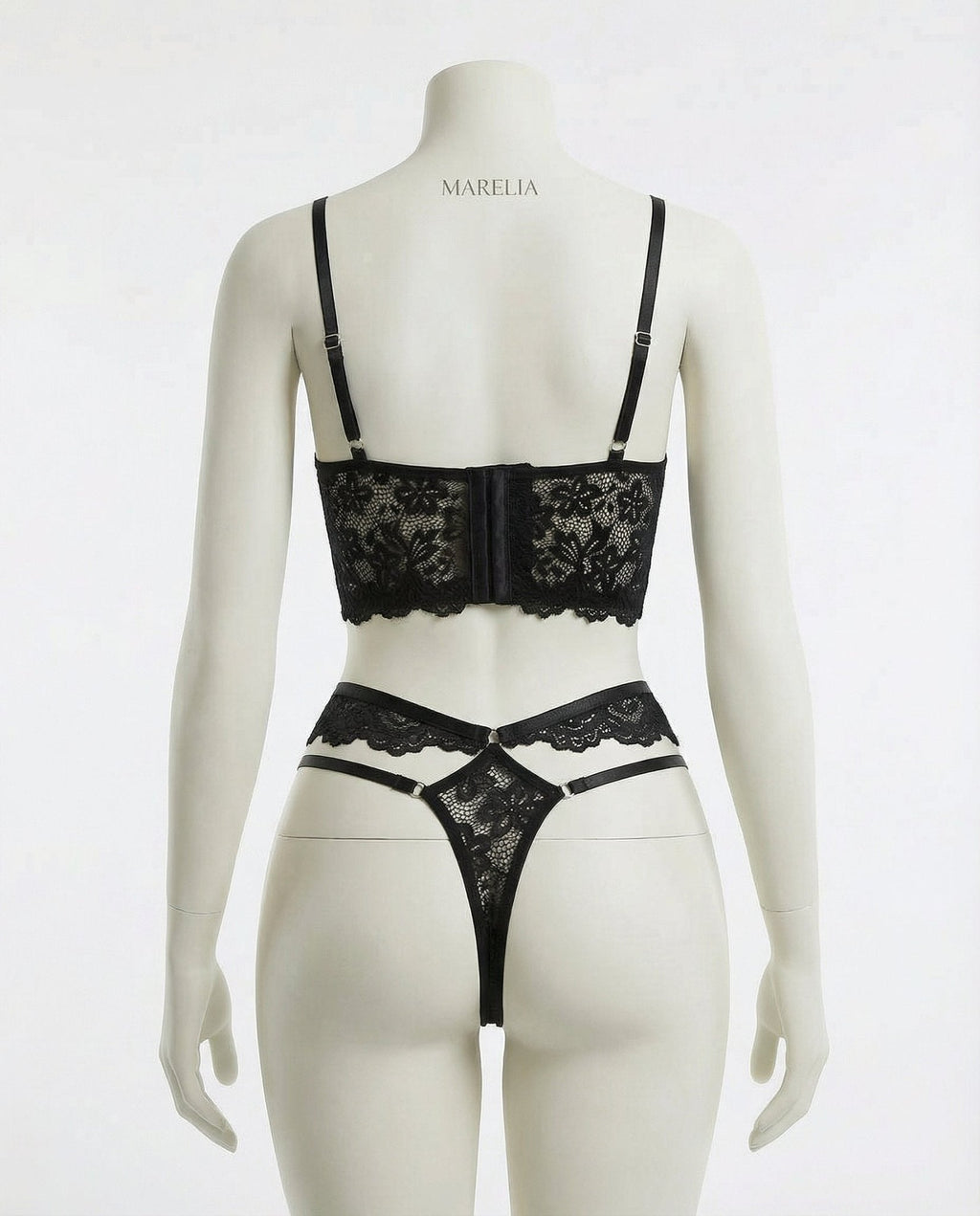Lace Bra And Thong Set With Corset Lace - Up Detail - AR UNIVERSALghntshLingerie Set