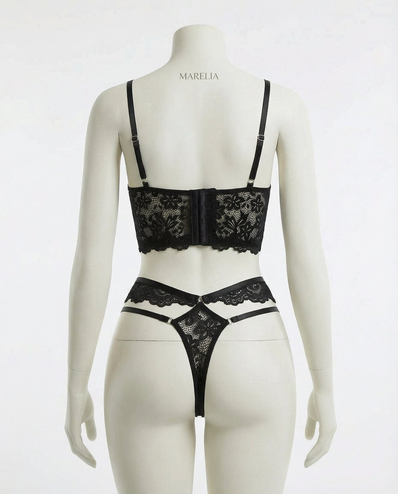 Lace Bra And Thong Set With Corset Lace - Up Detail - AR UNIVERSALghntshLingerie Set