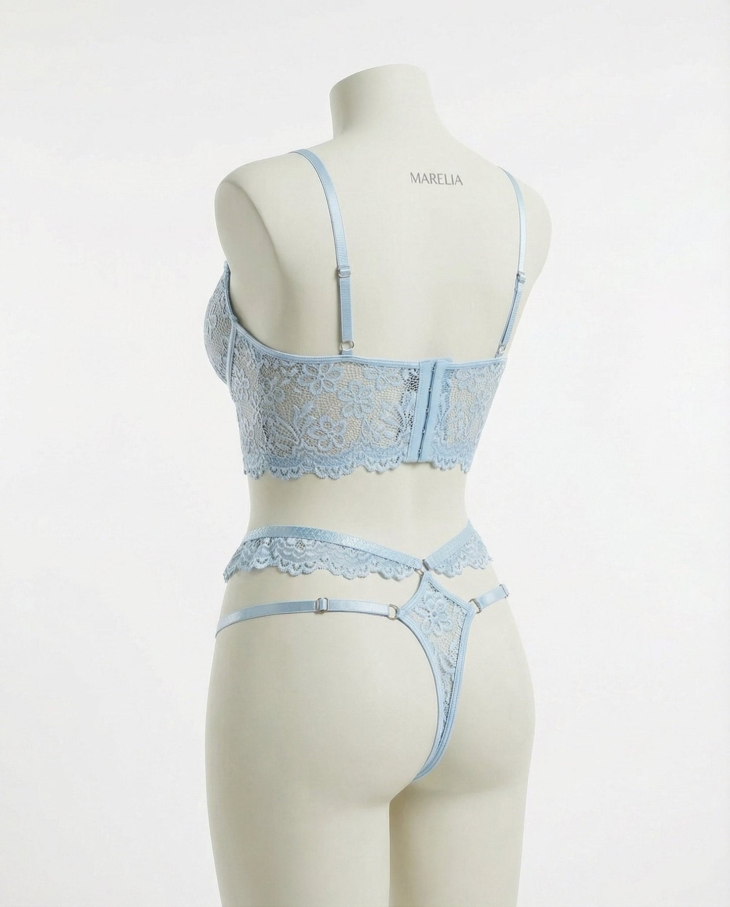 Lace Bra And Thong Set With Corset Lace-Up Detail