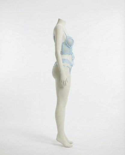 Lace Bra And Thong Set With Corset Lace-Up Detail
