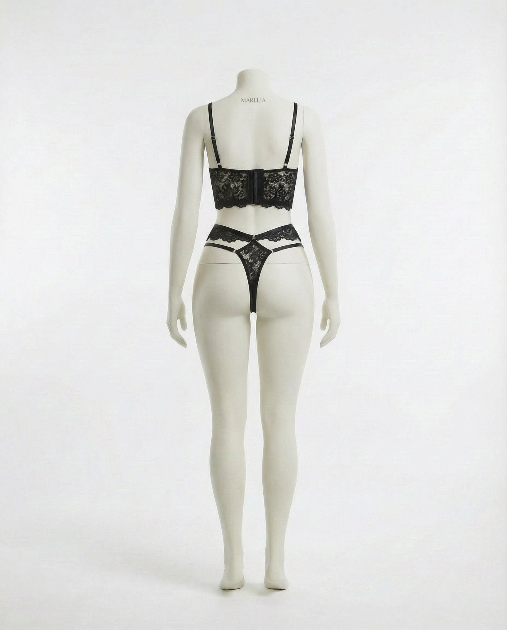 Lace Bra And Thong Set With Corset Lace - Up Detail - AR UNIVERSALghntshLingerie Set