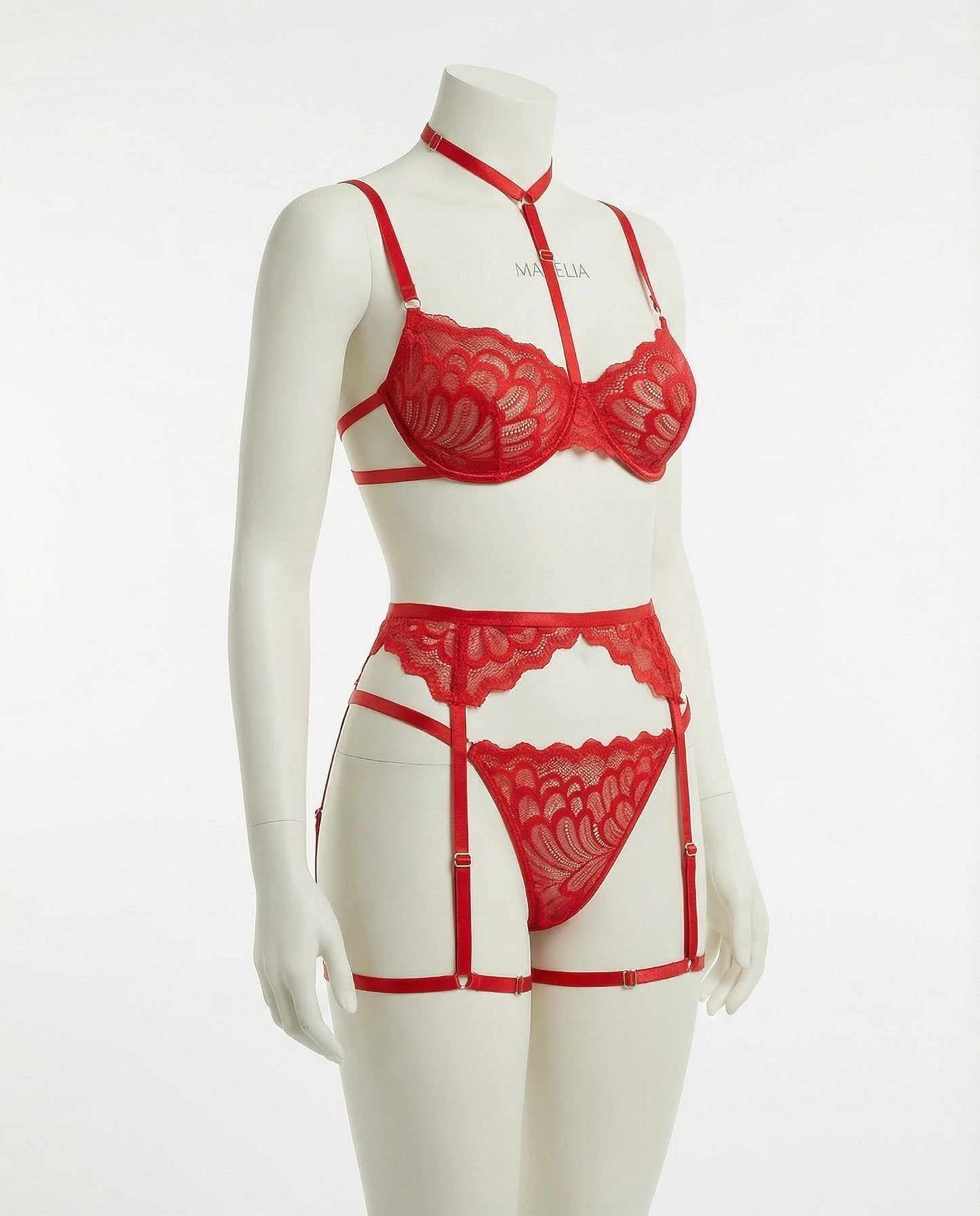 Lace Bra High Waist Suspender Brief And Thigh Garter Set
