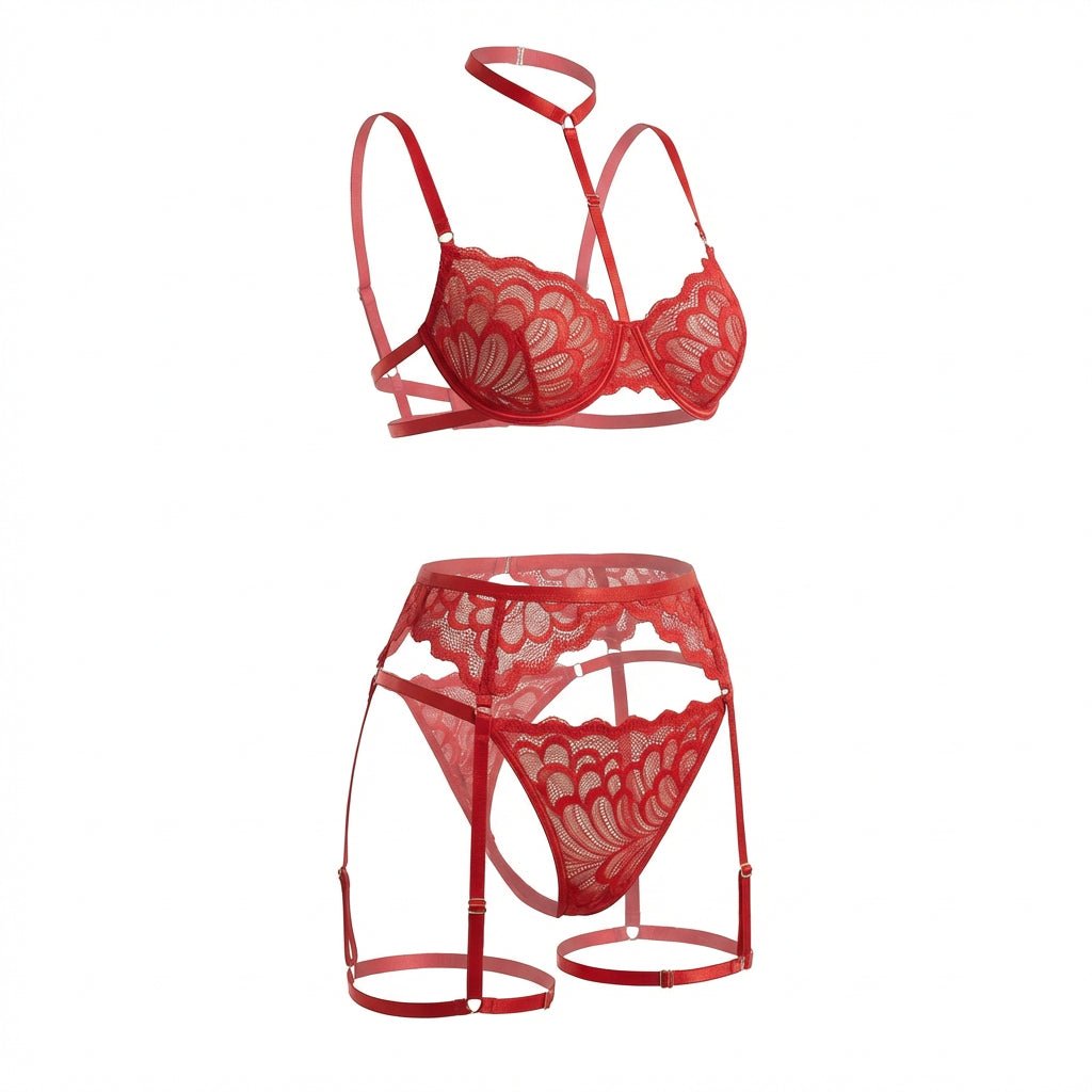 Elegant Lace Lingerie Set: Bra, Brief & Garter Trio - AR UNIVERSALghntshLingerie Set