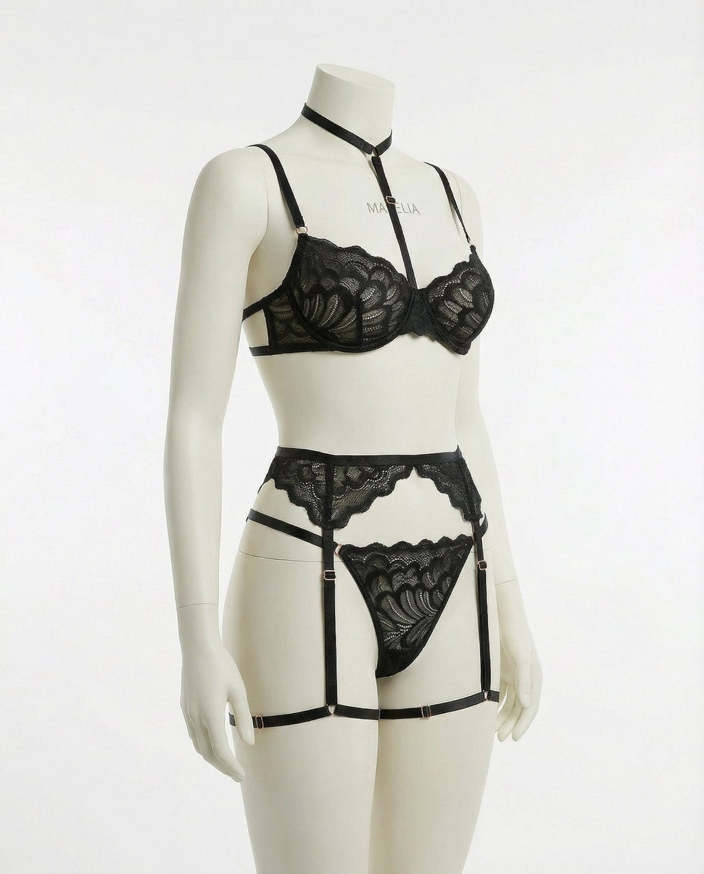 Elegant Lace Lingerie Set: Bra, Brief & Garter Trio - AR UNIVERSALghntshLingerie Set