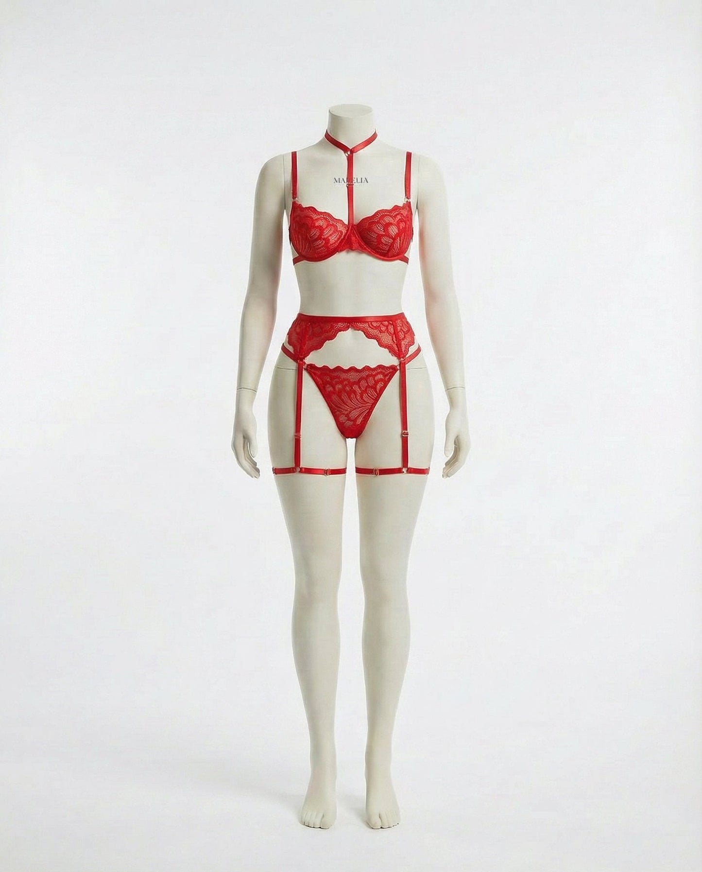 Lace Bra High Waist Suspender Brief And Thigh Garter Set
