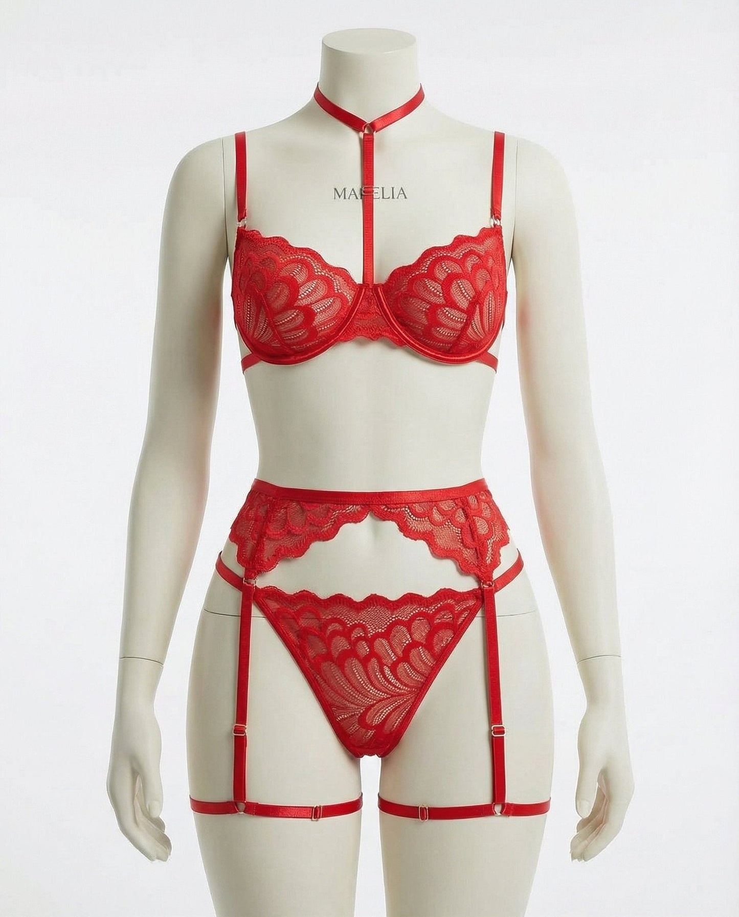 Lace Bra High Waist Suspender Brief And Thigh Garter Set