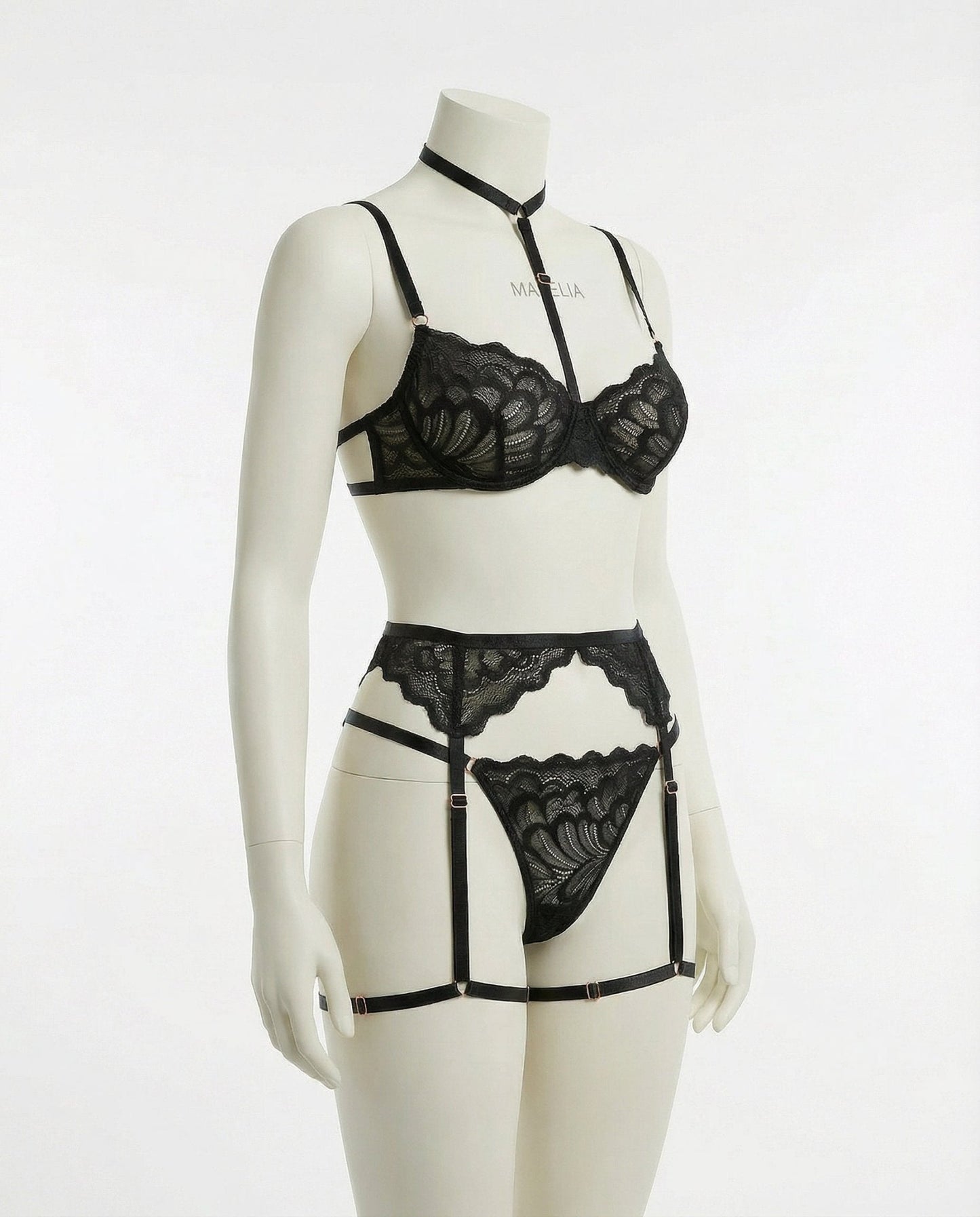 Lace Bra High Waist Suspender Brief And Thigh Garter Set