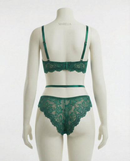 Lace Bra Suspender Belt Brief And Stockings Set