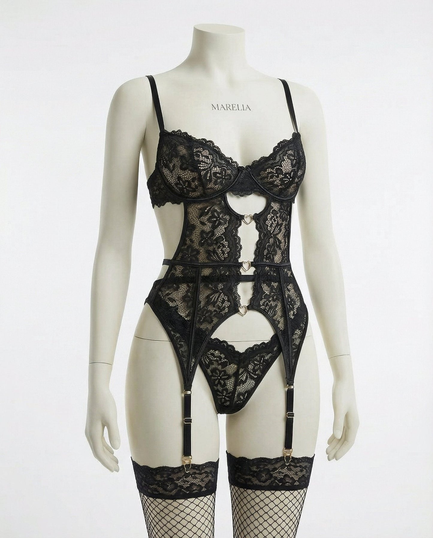 Lace Bra Suspender Belt Brief And Stockings Set