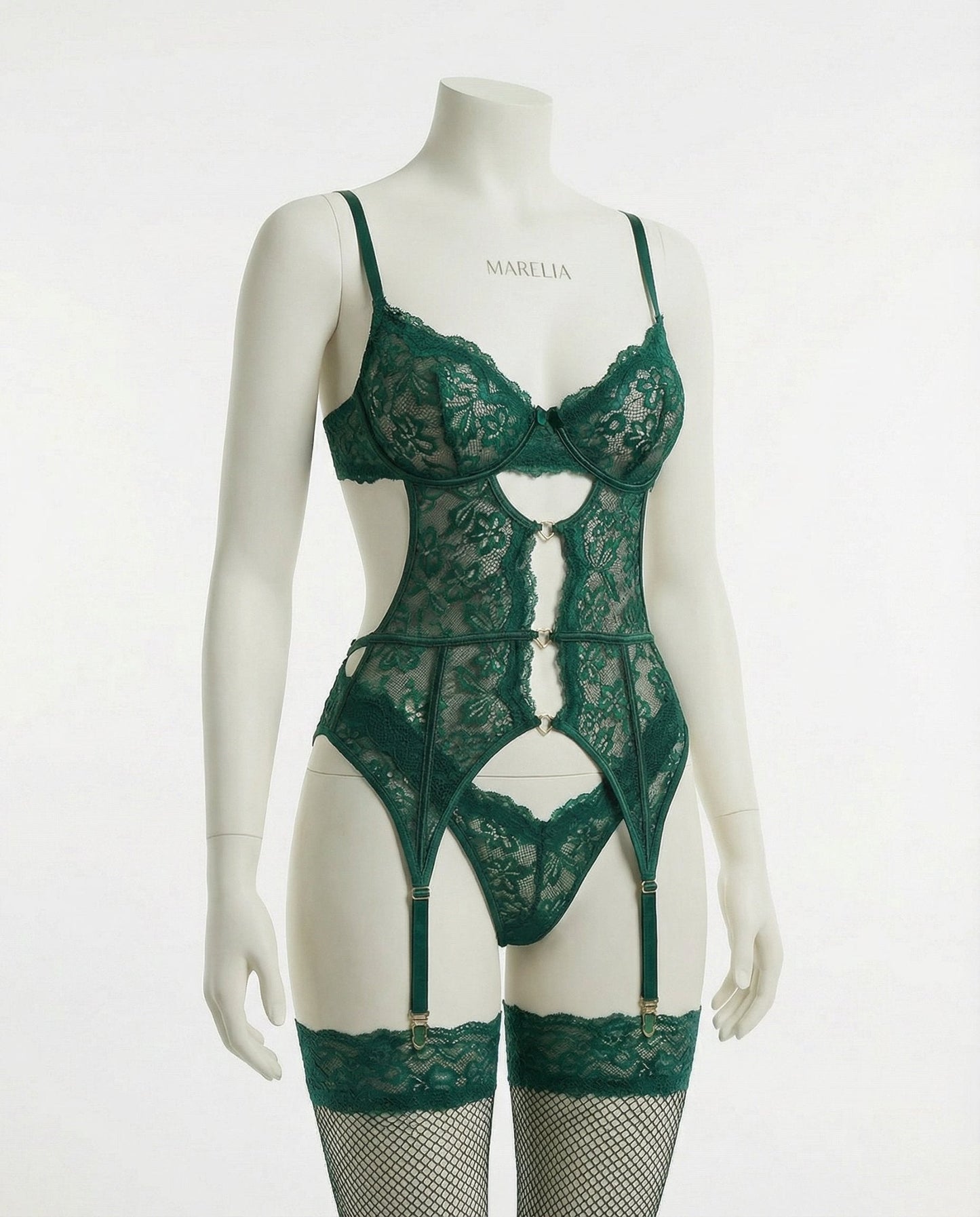 Lace Bra Suspender Belt Brief And Stockings Set
