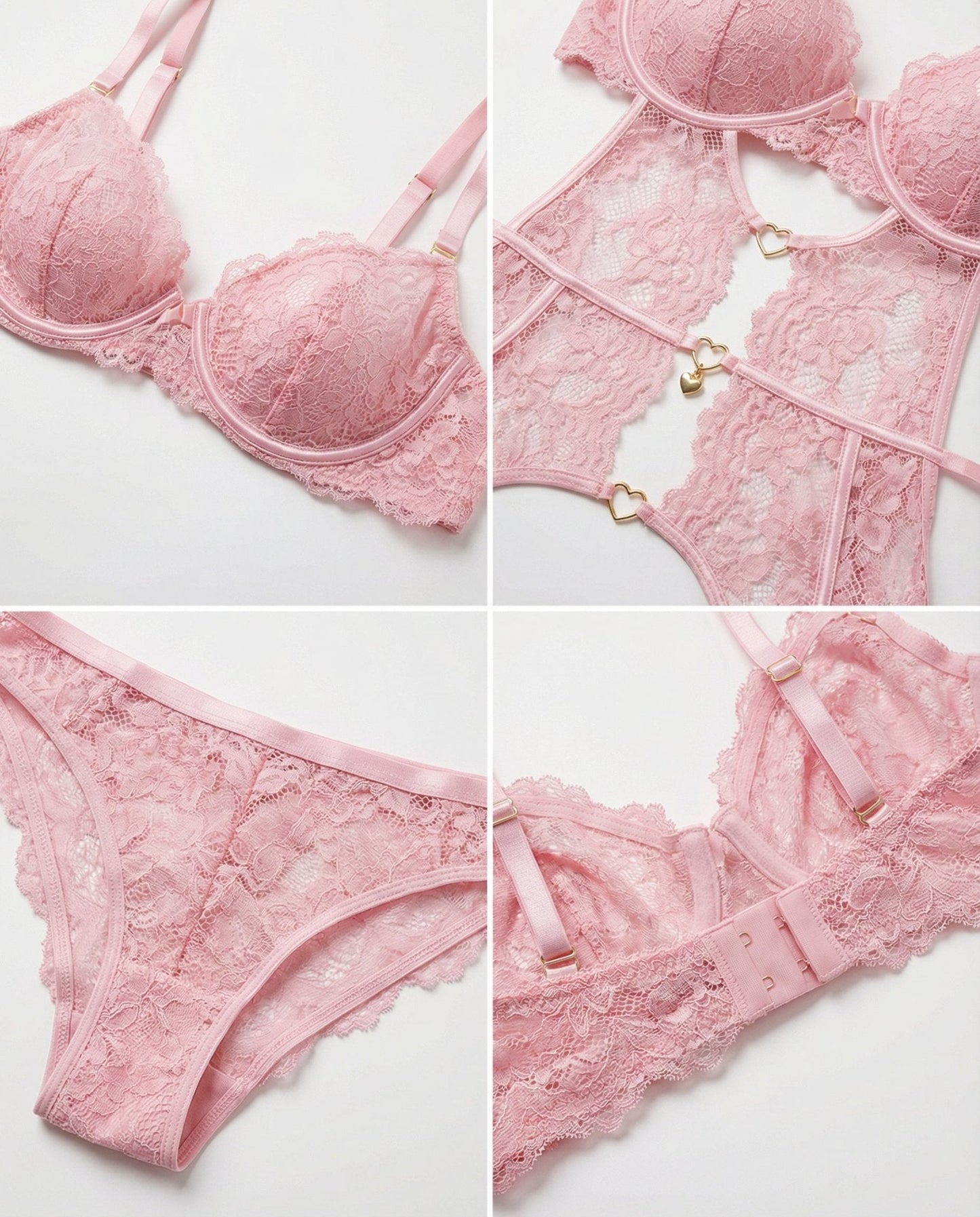 Lace Bra Suspender Belt Brief And Stockings Set
