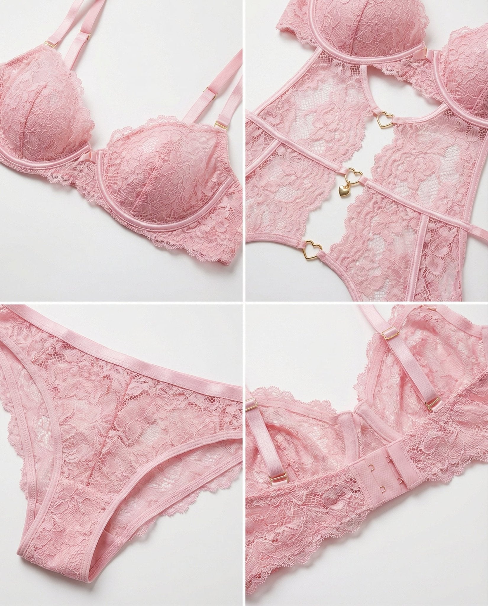 Lace Bra Suspender Belt Brief And Stockings Set - AR UNIVERSALghntshLingerie Set
