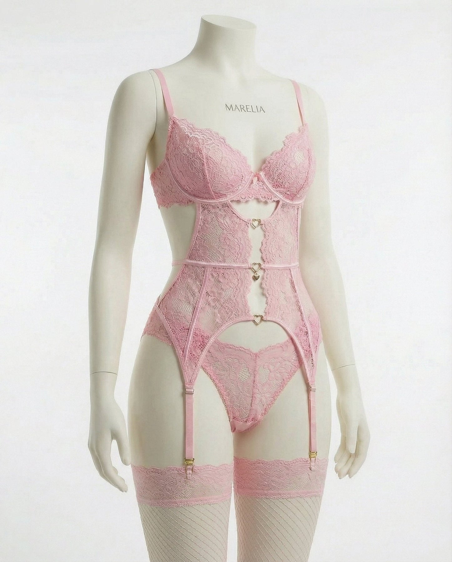 Lace Bra Suspender Belt Brief And Stockings Set