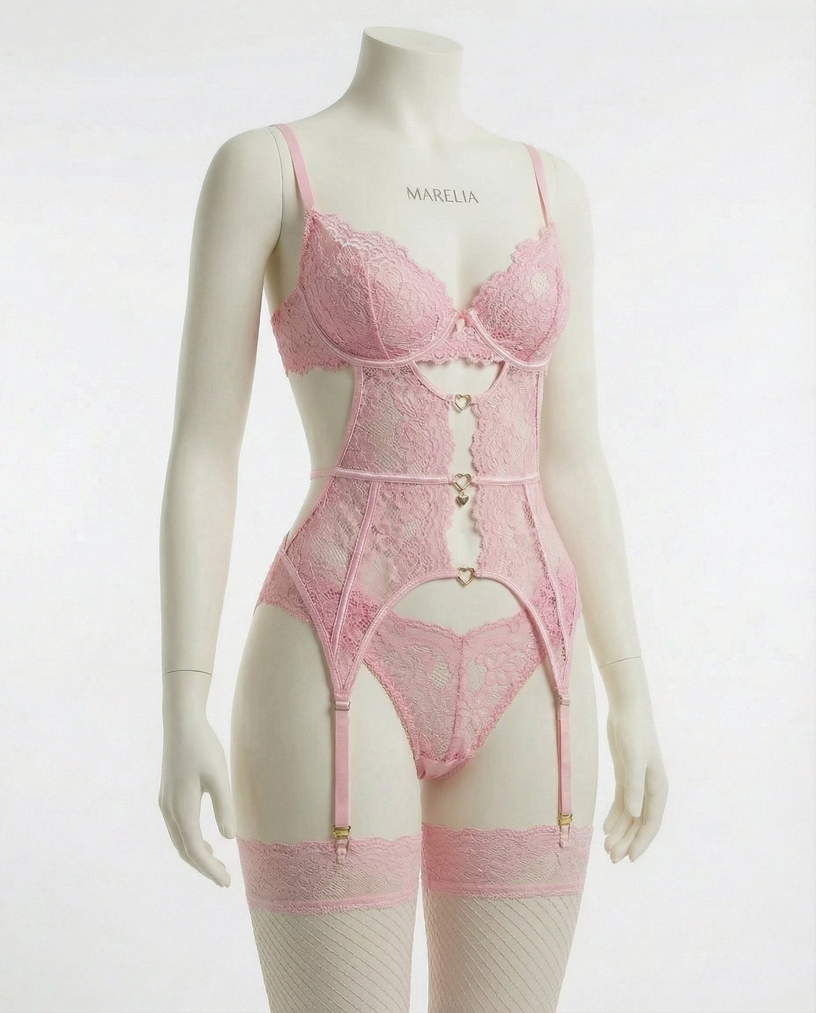 Lace Bra Suspender Belt Brief And Stockings Set - AR UNIVERSALghntshLingerie Set
