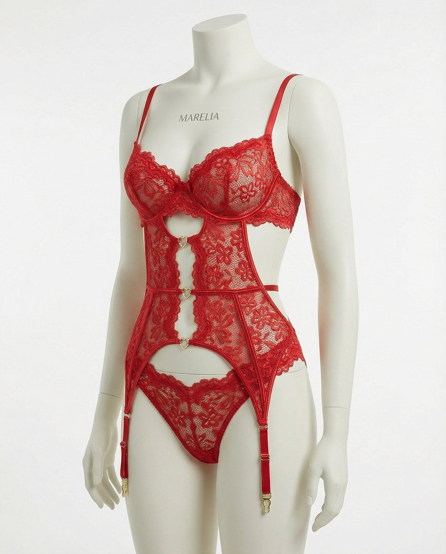 Lace Bra Suspender Belt Brief And Stockings Set