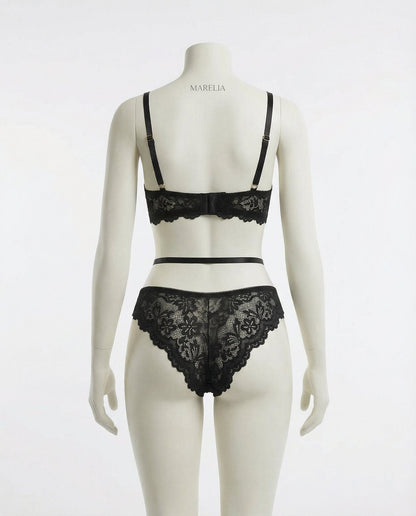 Lace Bra Suspender Belt Brief And Stockings Set
