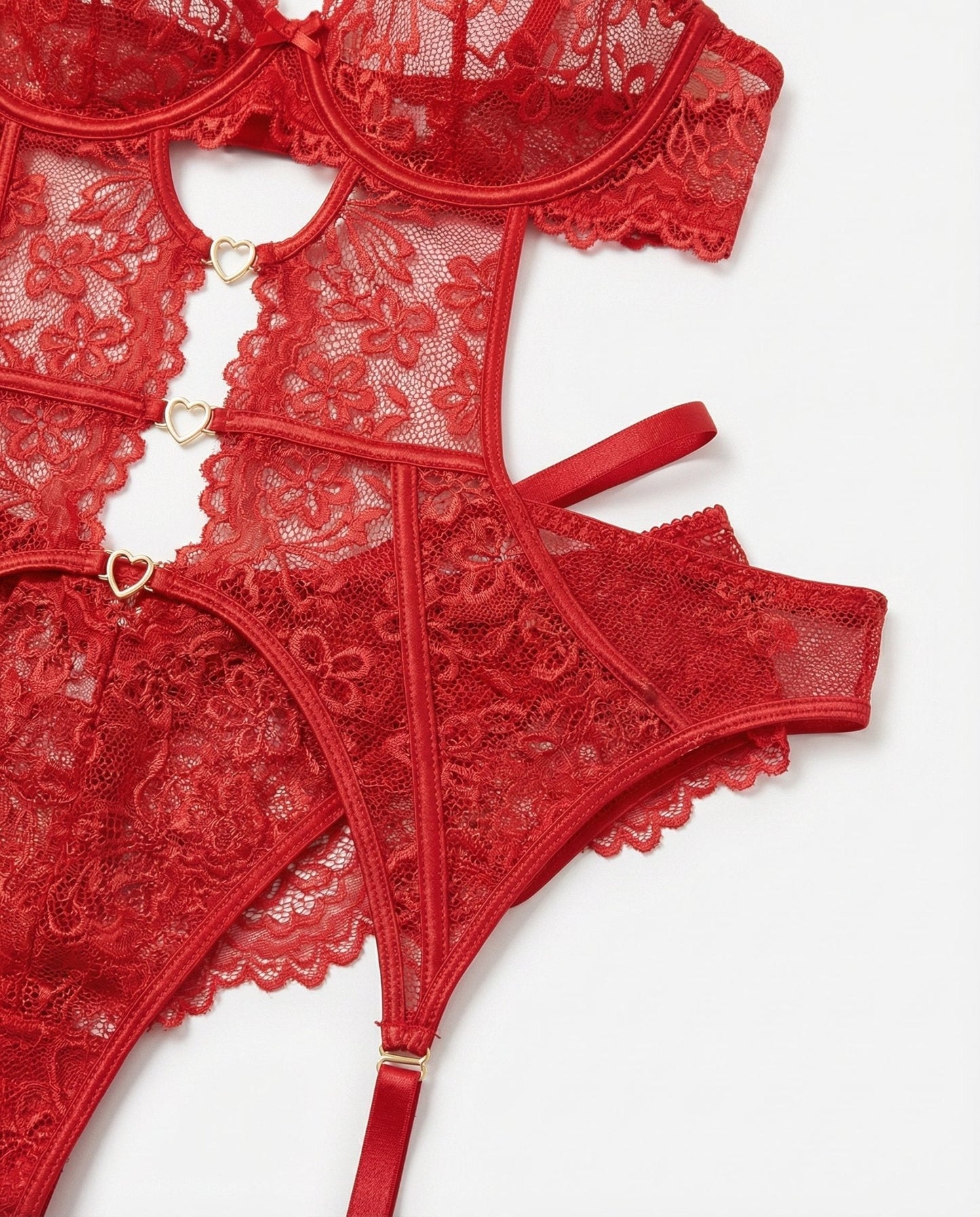Lace Bra Suspender Belt Brief And Stockings Set