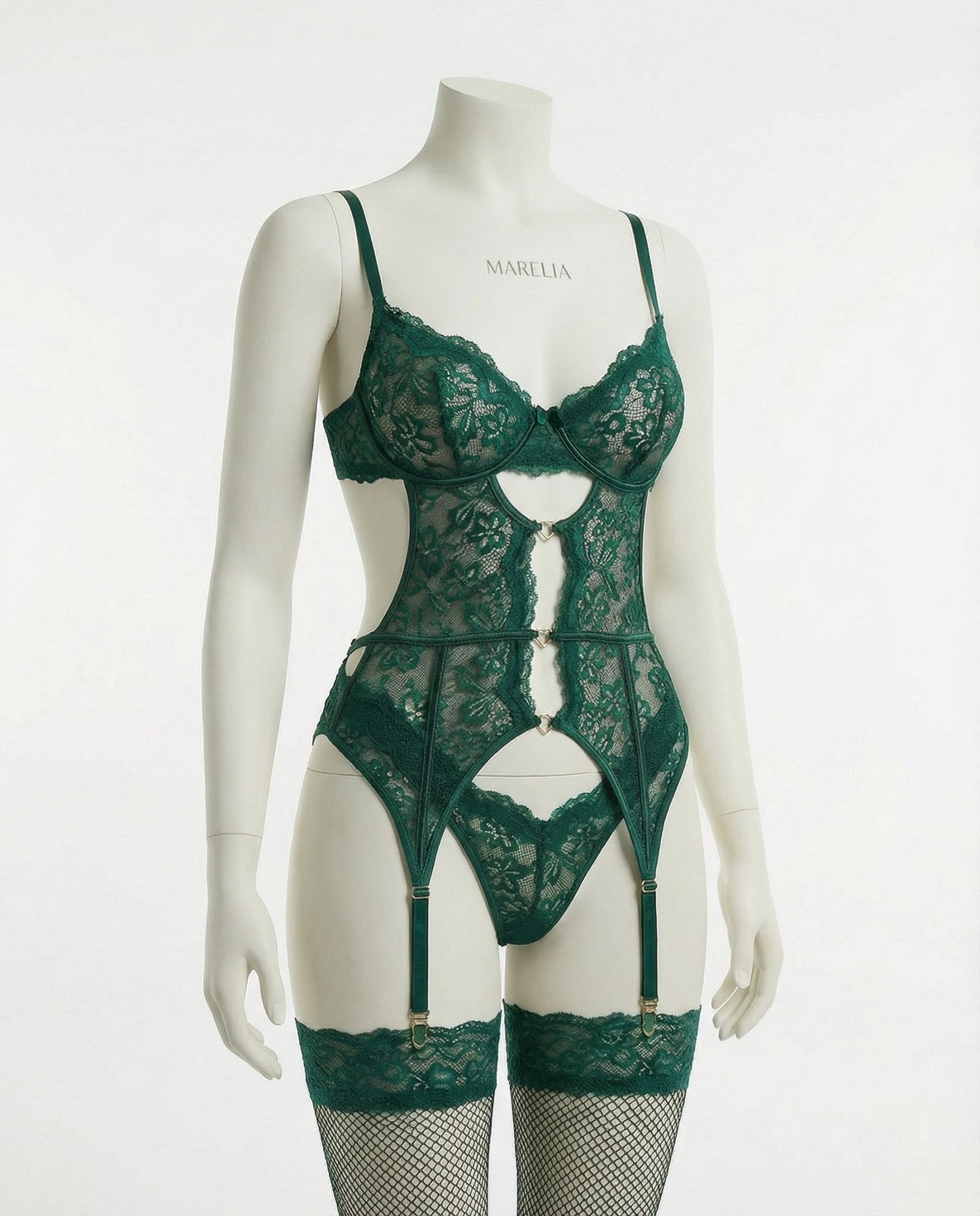 Lace Bra Suspender Belt Brief And Stockings Set - AR UNIVERSALghntshLingerie Set