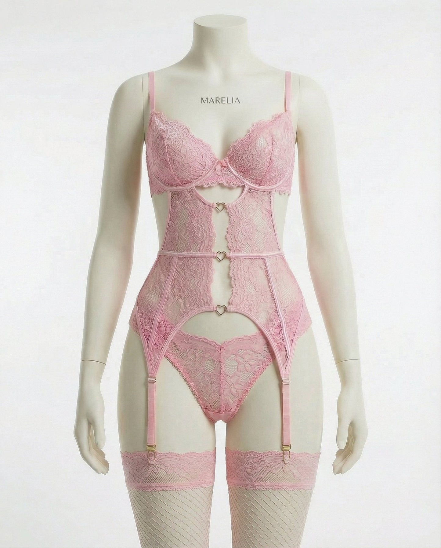 Lace Bra Suspender Belt Brief And Stockings Set