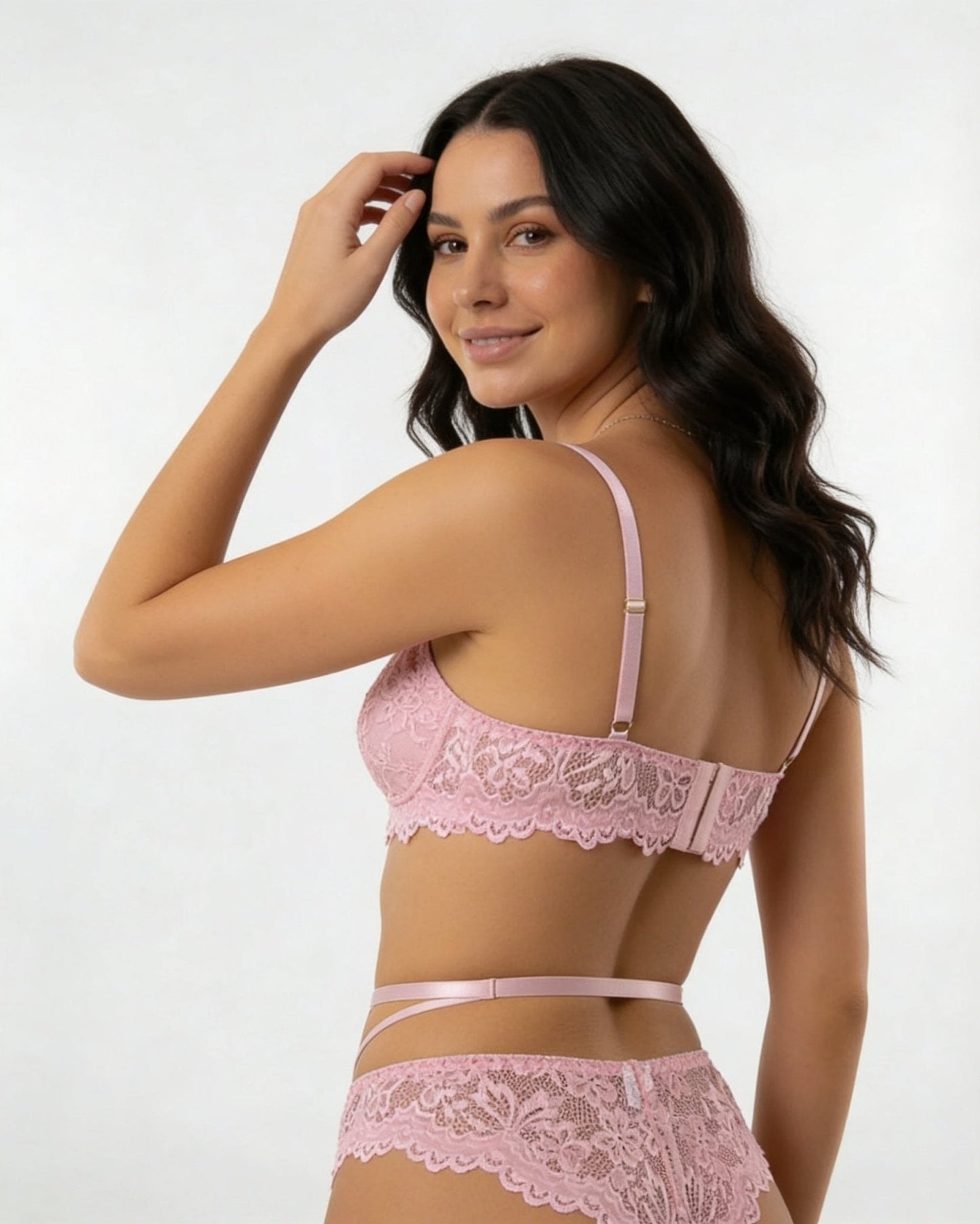 Lace Bra Suspender Belt Brief And Stockings Set