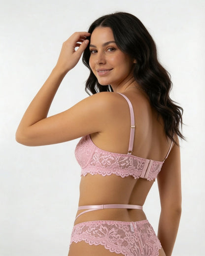 Lace Bra Suspender Belt Brief And Stockings Set