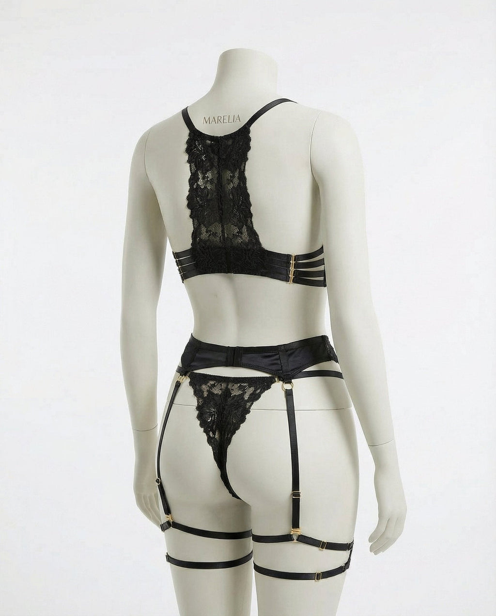 Lace Bra Suspender Belt G - String And Thigh Garter Set - AR UNIVERSALghntshLingerie Set