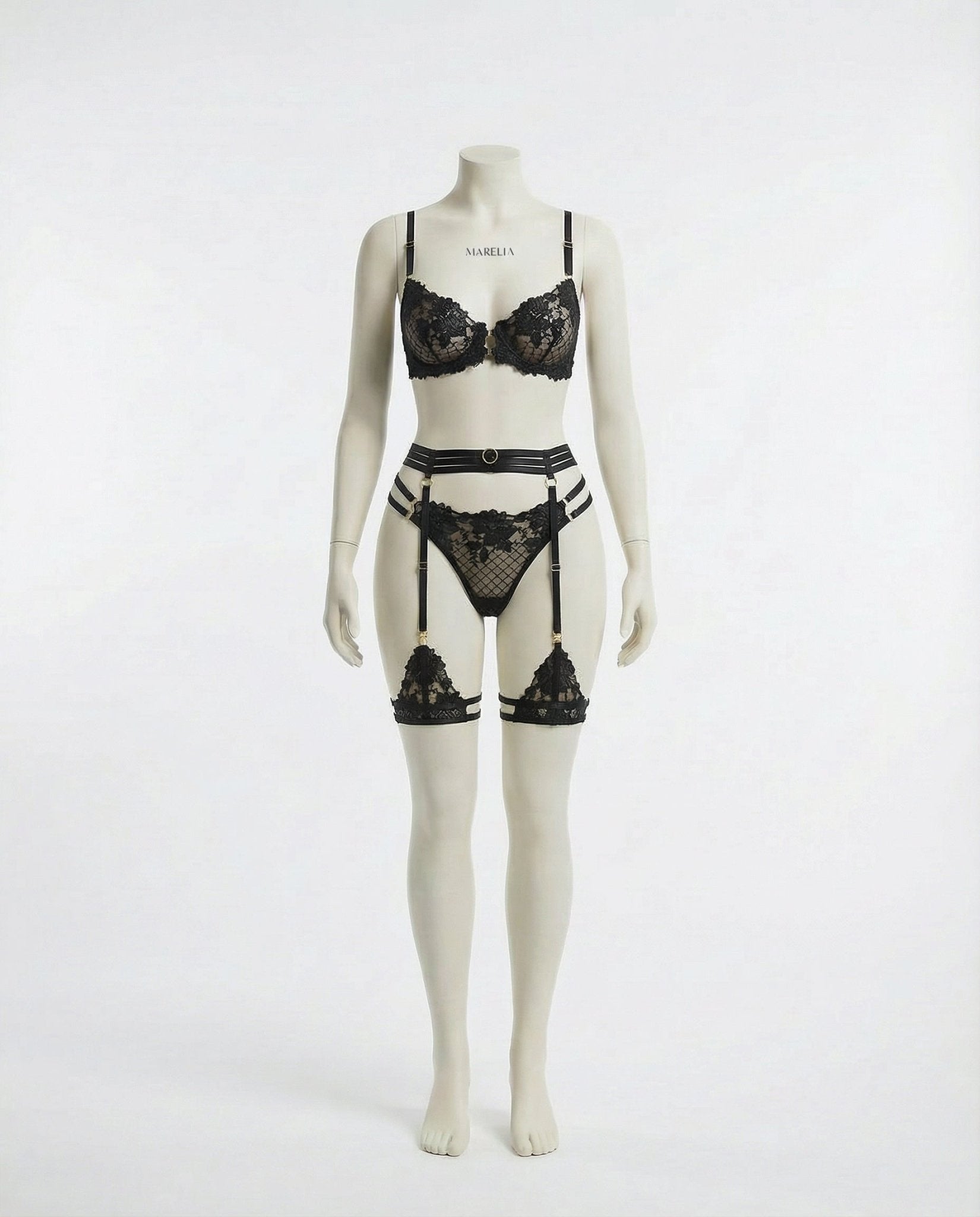 Lace Bra Suspender Belt G - String And Thigh Garter Set - AR UNIVERSALghntshLingerie Set