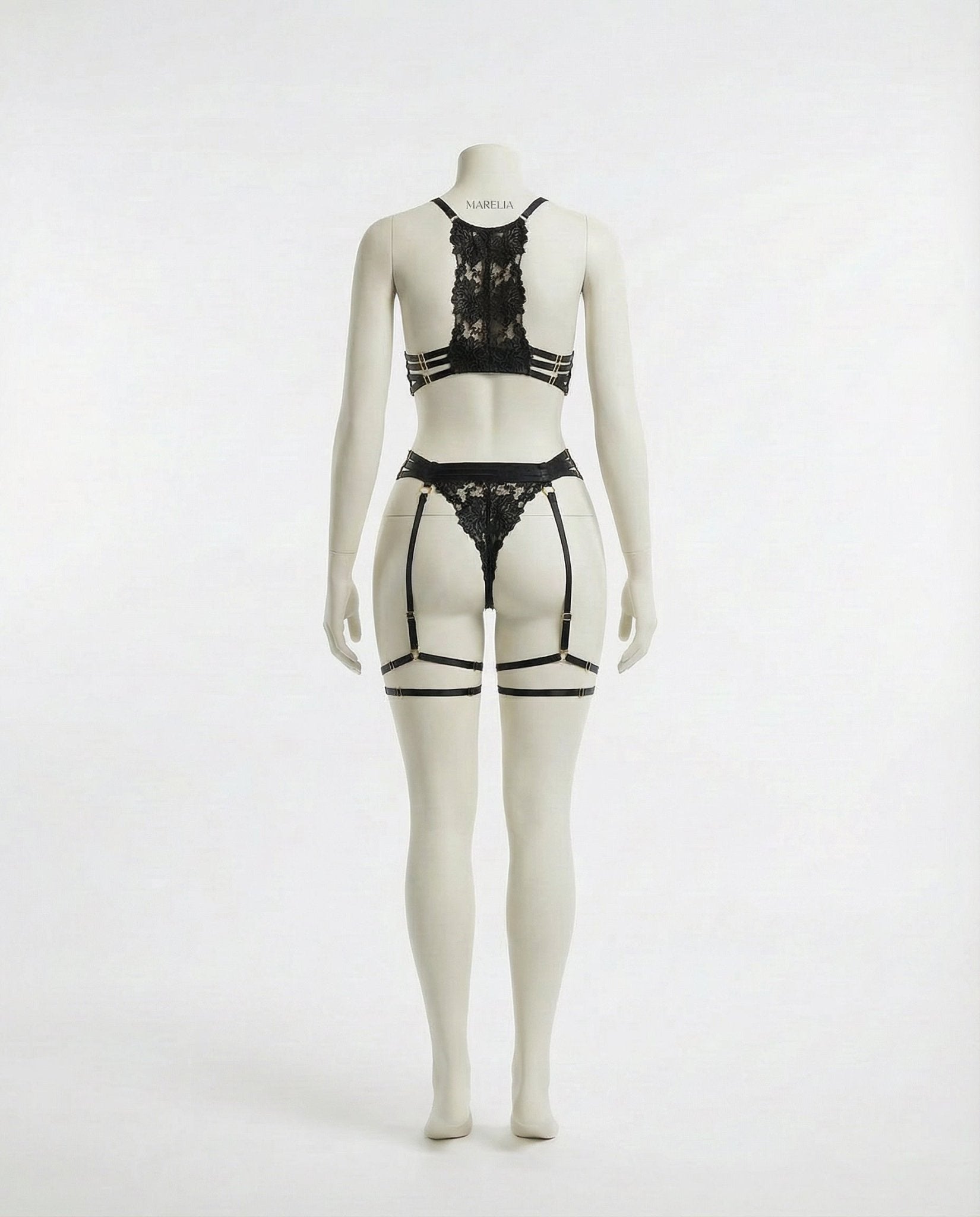Lace Bra Suspender Belt G - String And Thigh Garter Set - AR UNIVERSALghntshLingerie Set