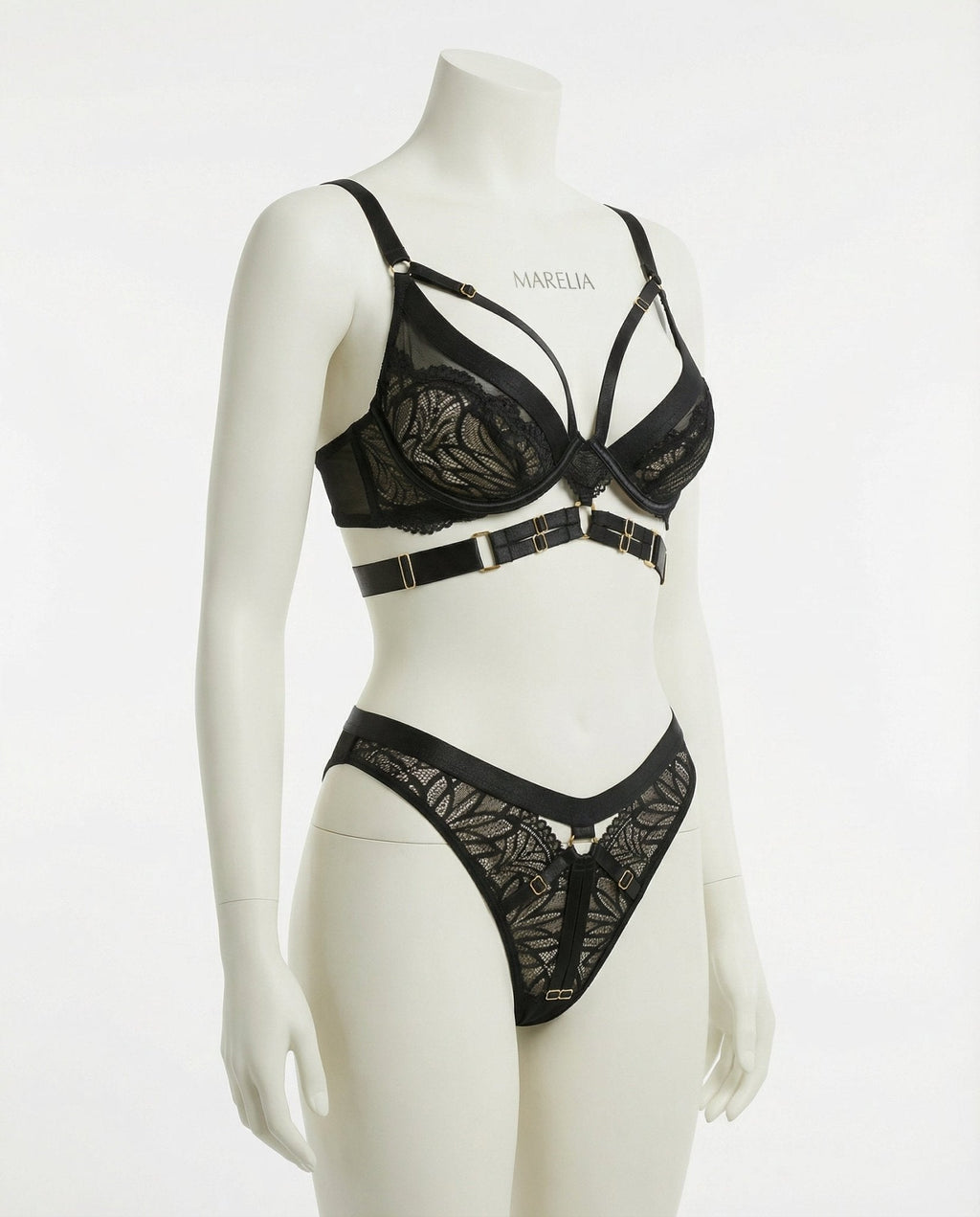 Lace Bra With Body Harness And High Waist Brief Set - AR UNIVERSALAR UNIVERSALLingerie Set