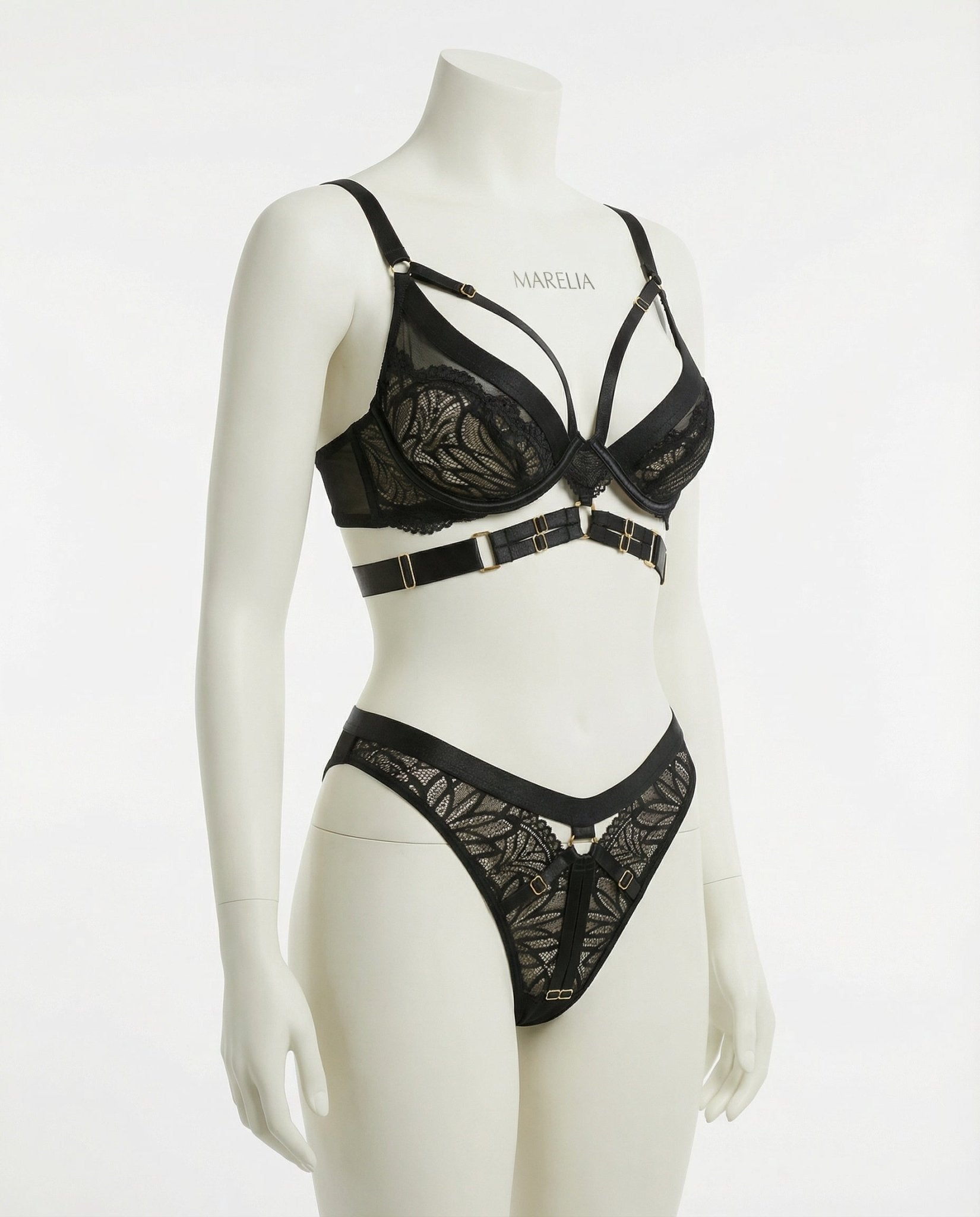 Lace Bra With Body Harness And High Waist Brief Set - AR UNIVERSALAR UNIVERSALLingerie Set