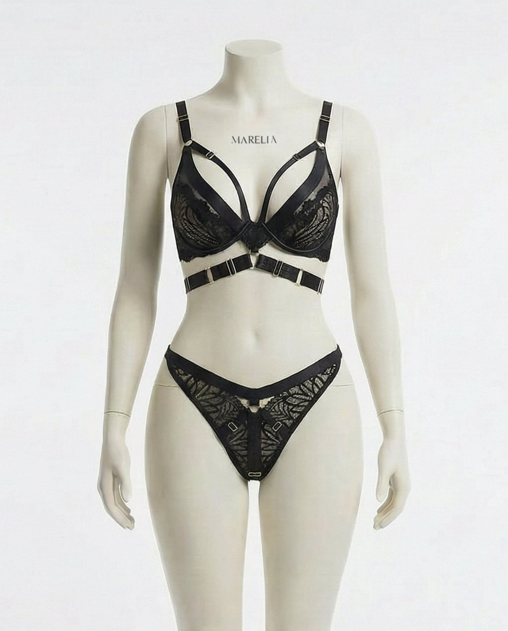 Lace Bra With Body Harness And High Waist Brief Set - AR UNIVERSALAR UNIVERSALLingerie Set