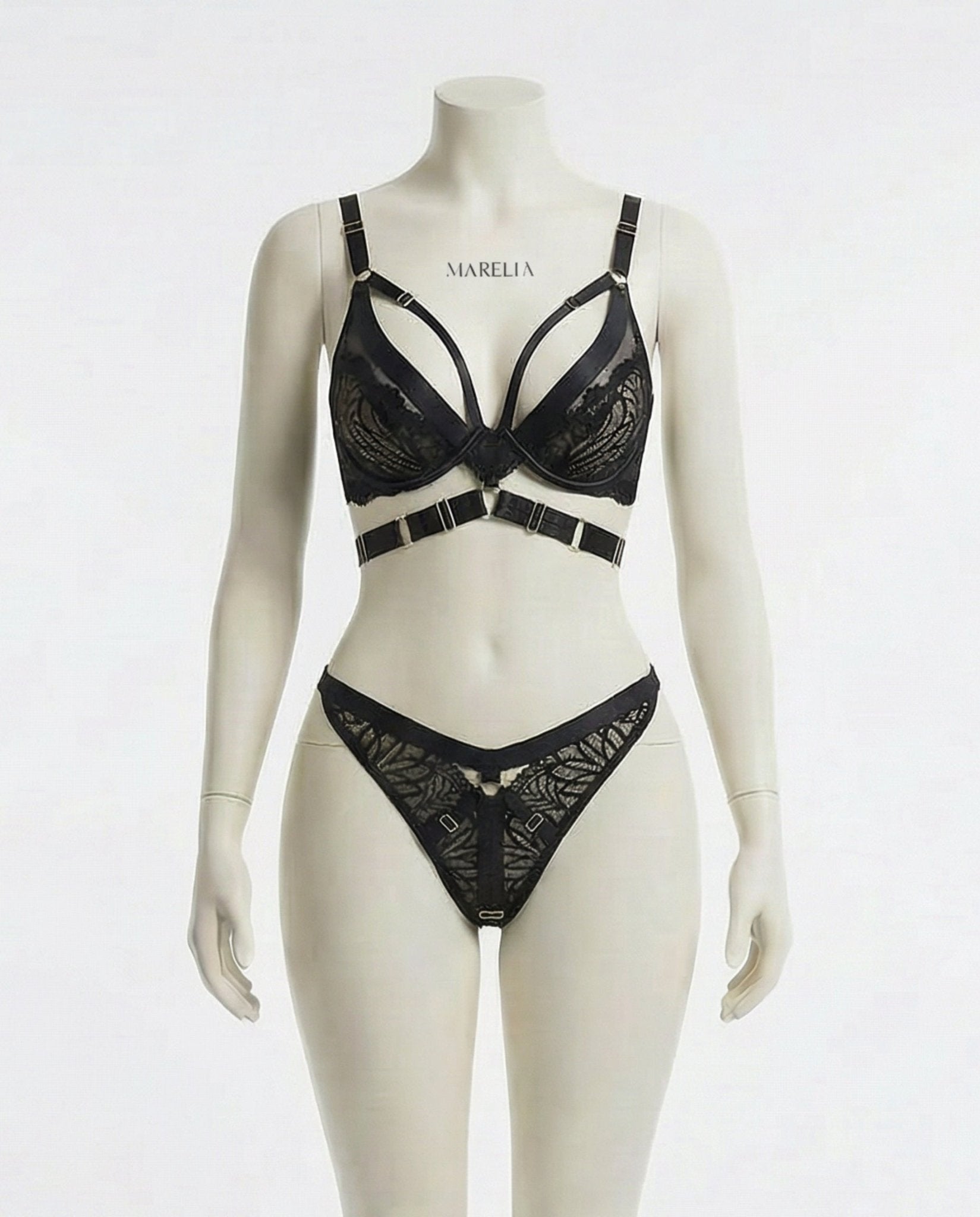 Lace Bra With Body Harness And High Waist Brief Set - AR UNIVERSALAR UNIVERSALLingerie Set