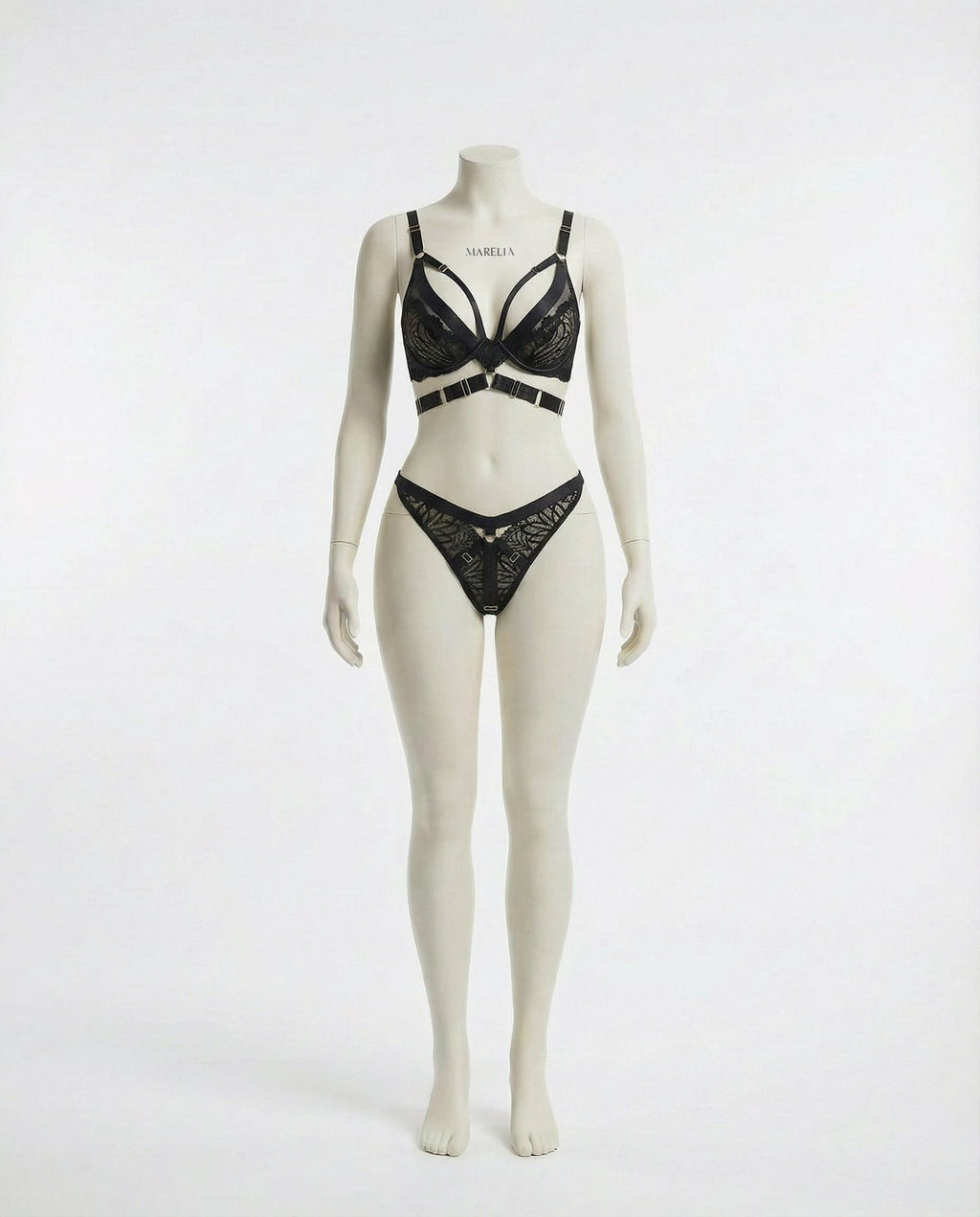 Lace Bra With Body Harness And High Waist Brief Set - AR UNIVERSALAR UNIVERSALLingerie Set