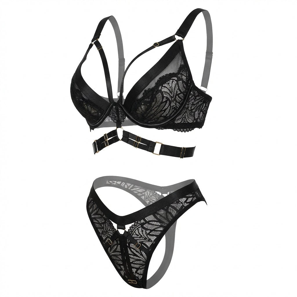 Lace Bra With Body Harness And High Waist Brief Set - AR UNIVERSALAR UNIVERSALLingerie Set