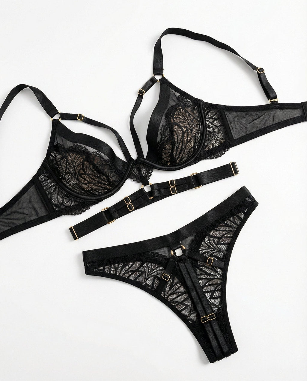 Lace Bra With Body Harness And High Waist Brief Set - AR UNIVERSALAR UNIVERSALLingerie Set