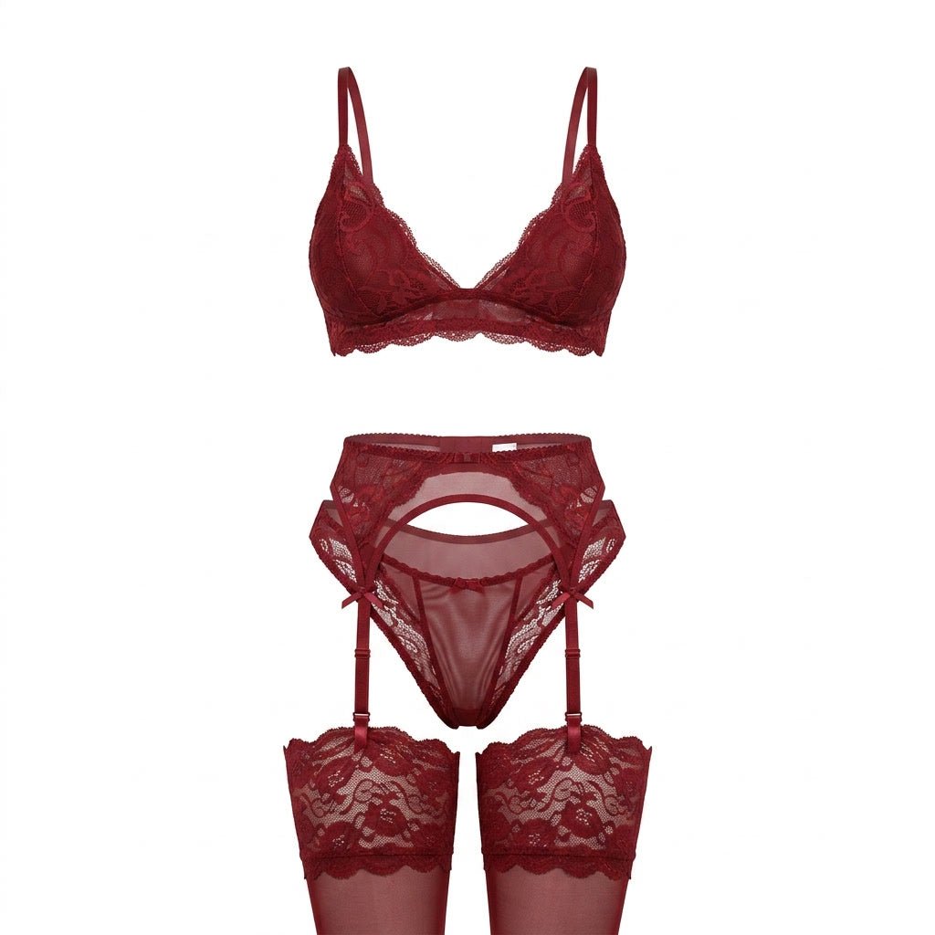 Lace Bralette Garter Belt Stockings Set - AR UNIVERSALAR UNIVERSALLingerie Sets