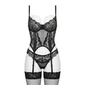 Lace Corset Basque Set With Fishnet Stockings - AR UNIVERSALAR UNIVERSALLingerie Sets