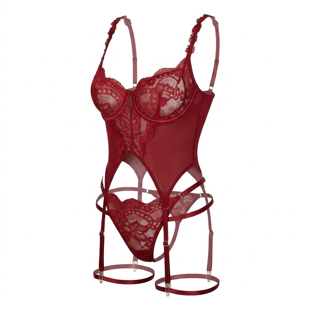 Lace Corset Three Piece Lingerie Set - AR UNIVERSALghntshLingerie Sets