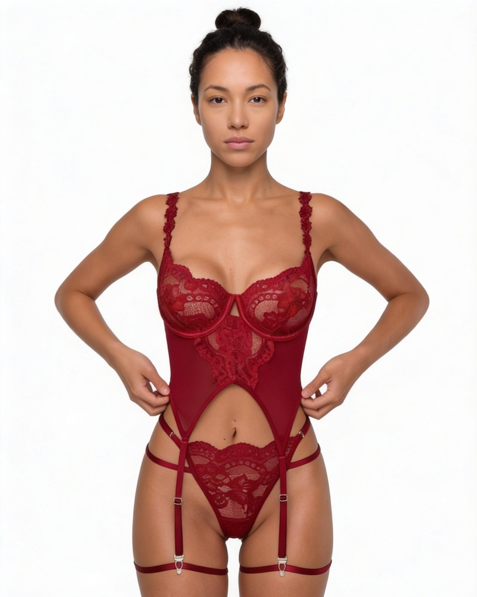 Lace Corset Three Piece Lingerie Set - AR UNIVERSALghntshLingerie Sets