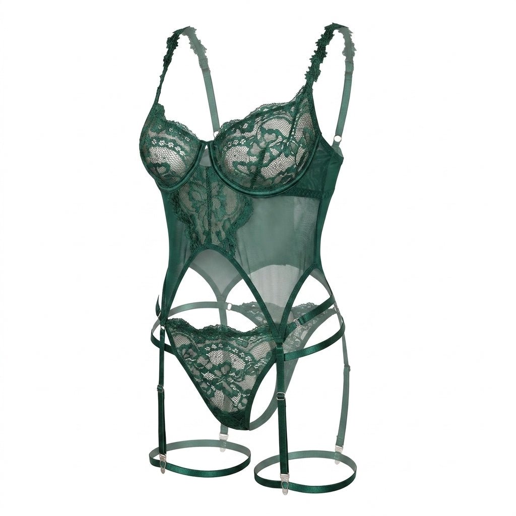 Lace Corset Three Piece Lingerie Set - AR UNIVERSALghntshLingerie Sets