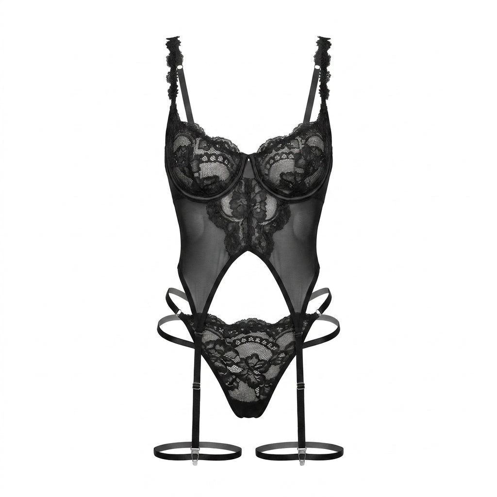 Lace Corset Three Piece Lingerie Set - AR UNIVERSALghntshLingerie Sets