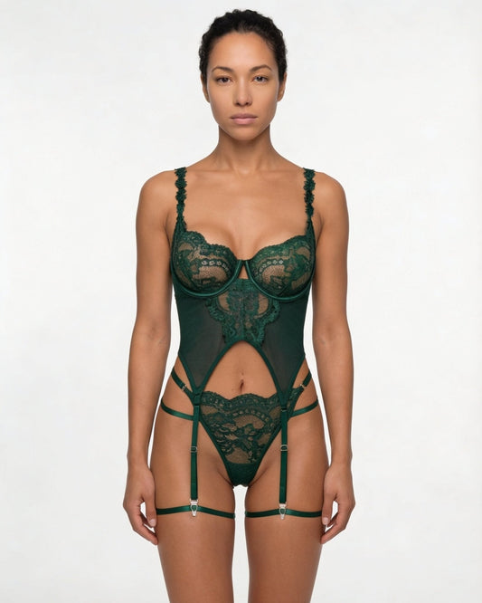 Lace Corset Three Piece Lingerie Set