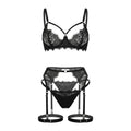 Lace Four Piece Set With Leg Garters - AR UNIVERSALAR UNIVERSALLingerie Sets