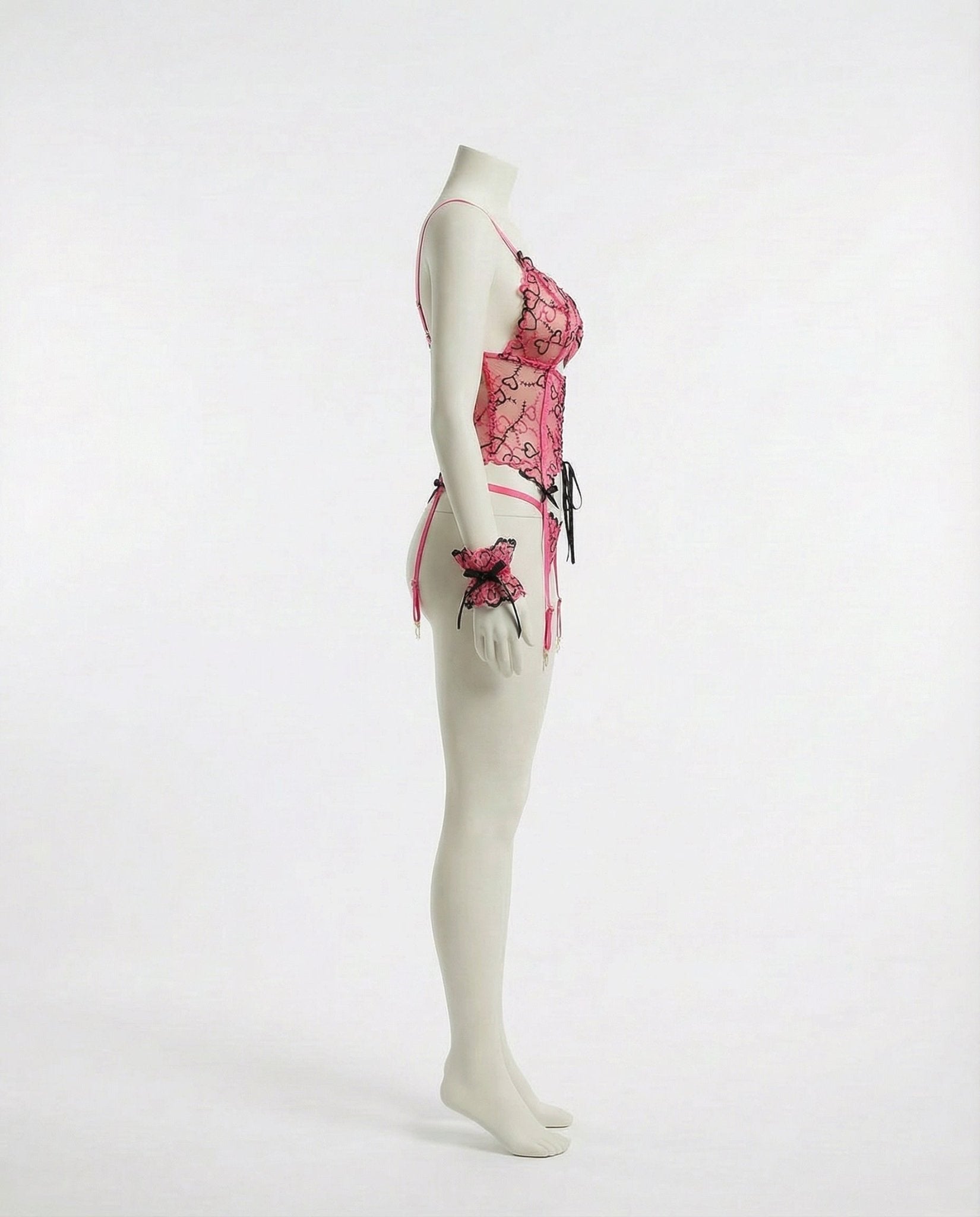Lace Overlay Corset With Garter Straps - AR UNIVERSALghntshLingerie Set